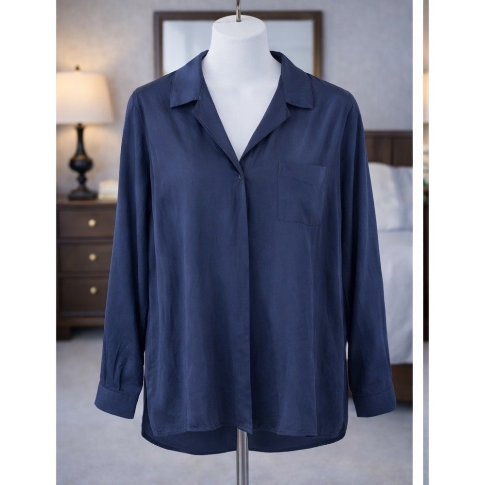 J Jill Popover Blouse Top Modal Lightweight Navy Blue Roll Tab Sleeves Size 3x